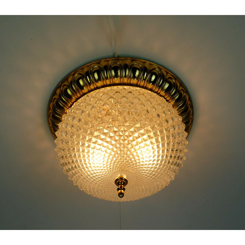 Vintage glass and gilt aluminum ceiling lamp by Soelken, Germany 1970s