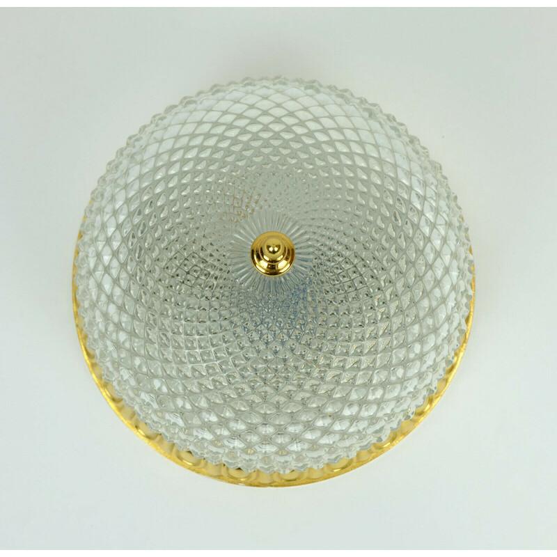 Vintage glass and gilt aluminum ceiling lamp by Soelken, Germany 1970s