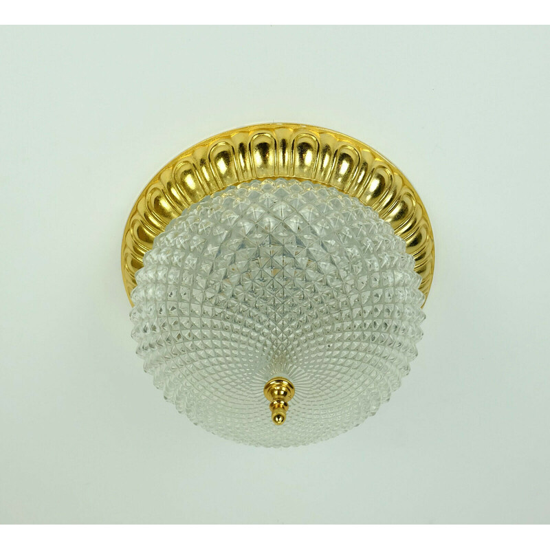 Vintage glass and gilt aluminum ceiling lamp by Soelken, Germany 1970s