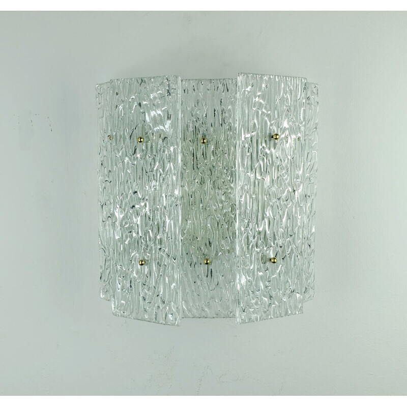Mid century ice glass wall lamp by Kalmar Leuchten, 1960s