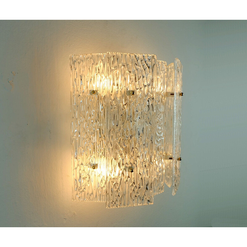 Mid century ice glass wall lamp by Kalmar Leuchten, 1960s