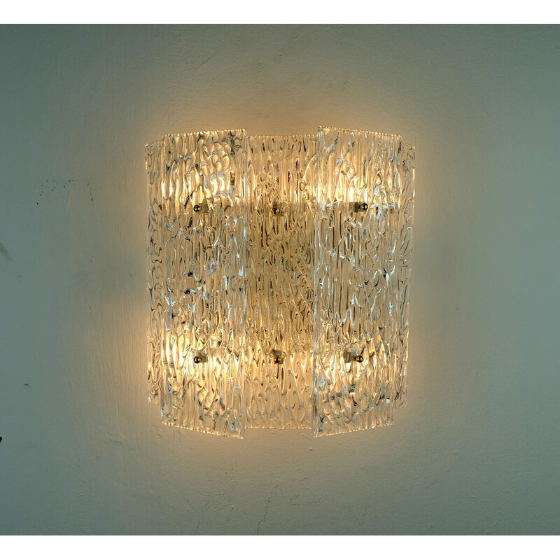 Mid century ice glass wall lamp by Kalmar Leuchten, 1960s