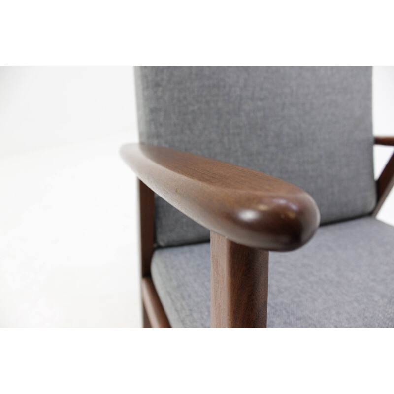 Danish teak armchair re-uphostered in grey - 1960s