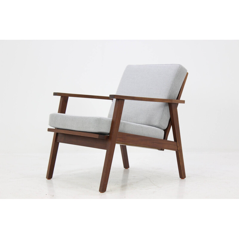 Danish teak armchair with a grey fabric - 1960s