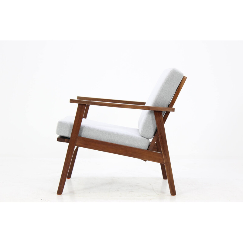 Danish teak armchair with a grey fabric - 1960s