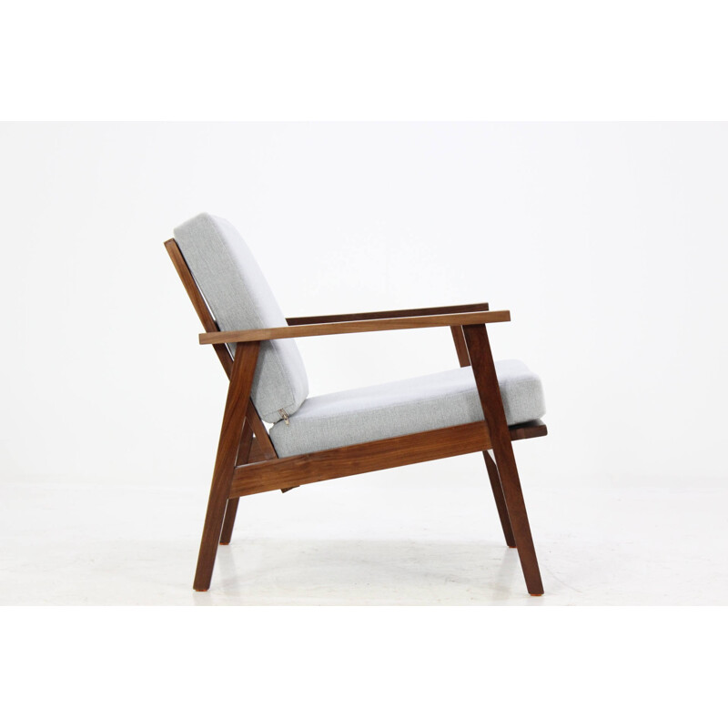 Danish teak armchair with a grey fabric - 1960s