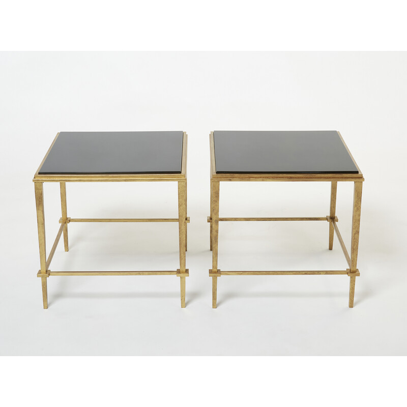 Par de mesas laterais de ferro dourado vintage por Maison Ramsay, 1950