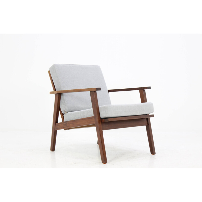 Danish teak armchair with a grey fabric - 1960s