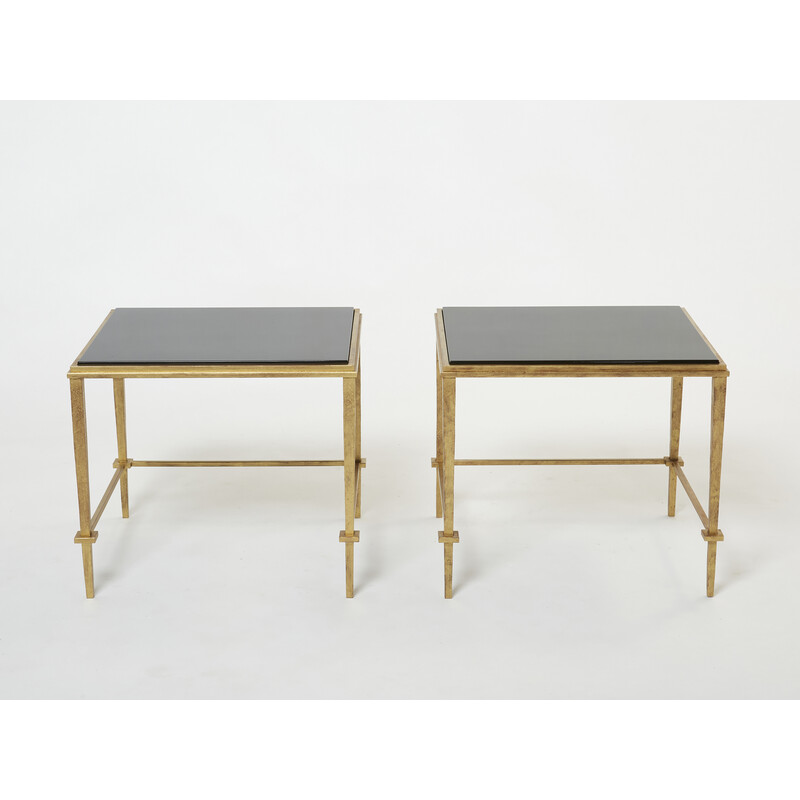 Pair of vintage gilded iron side tables by Maison Ramsay, 1950s