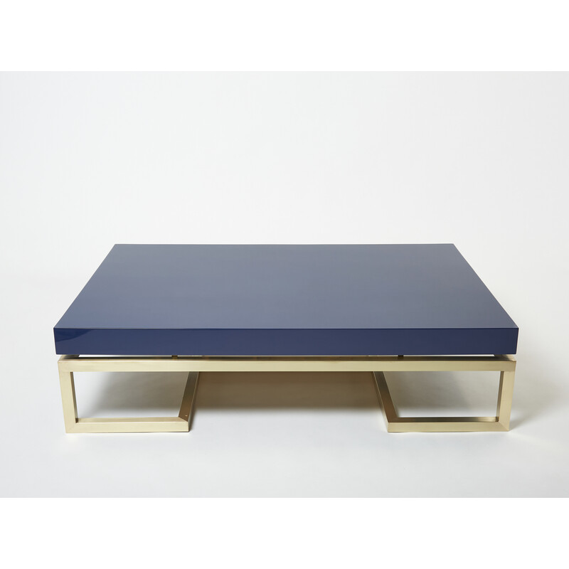 Mesa de centro vintage de laca y latón de Guy Lefèvre para Maison Jansen, 1970