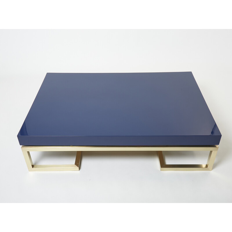 Mesa de centro vintage de laca y latón de Guy Lefèvre para Maison Jansen, 1970