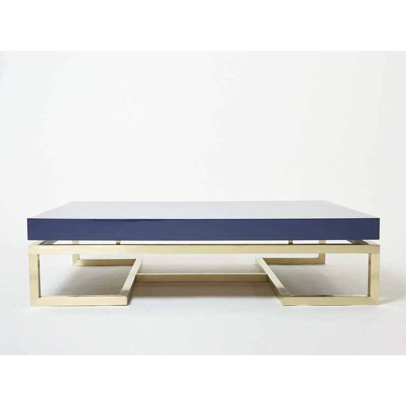 Mesa de centro vintage de laca y latón de Guy Lefèvre para Maison Jansen, 1970