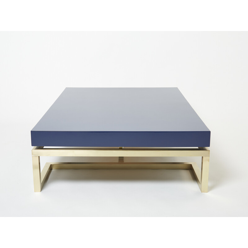 Mesa de centro vintage de laca y latón de Guy Lefèvre para Maison Jansen, 1970