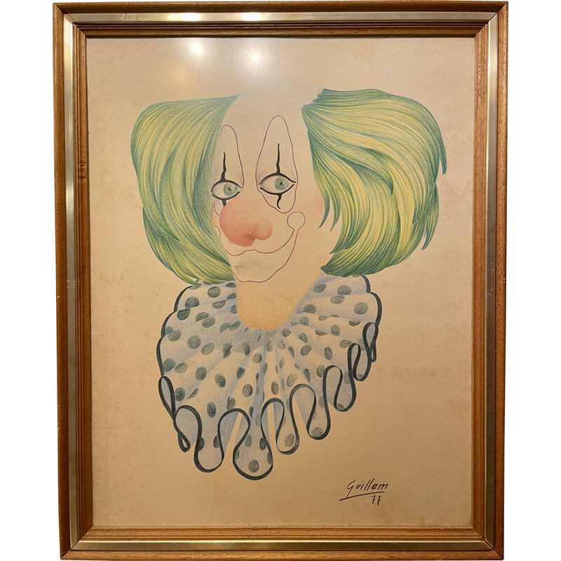 Peinture vintage "Le Clown" par Guillem, Espagne