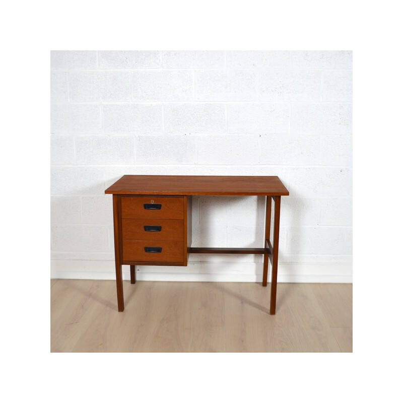 Scandinavian desk with three drawers in brown teak - 1960s