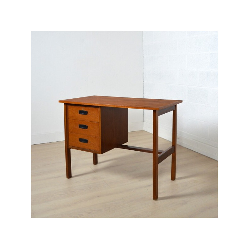 Scandinavian desk with three drawers in brown teak - 1960s