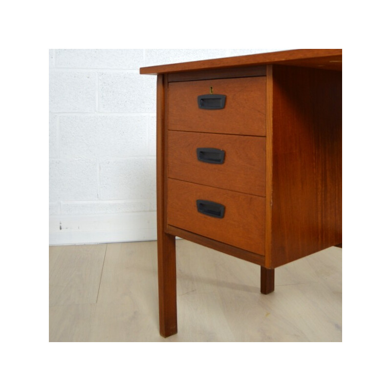 Bureau scandinave avec trois tiroirs en teck marron - 1960