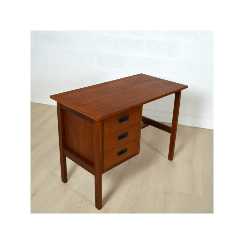 Bureau scandinave avec trois tiroirs en teck marron - 1960