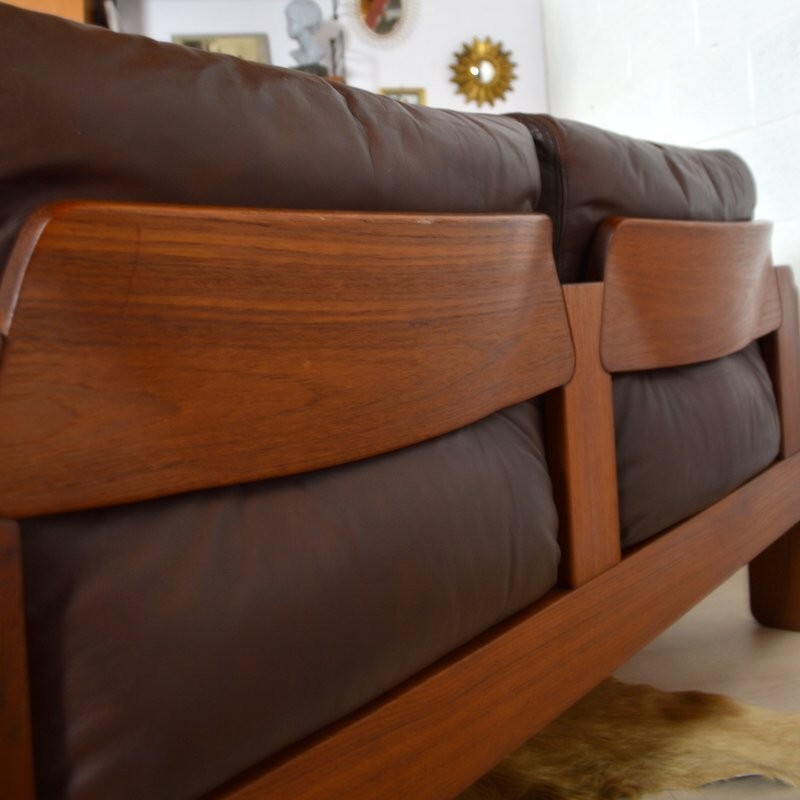 Danish two seater brown leather sofa - 1980s