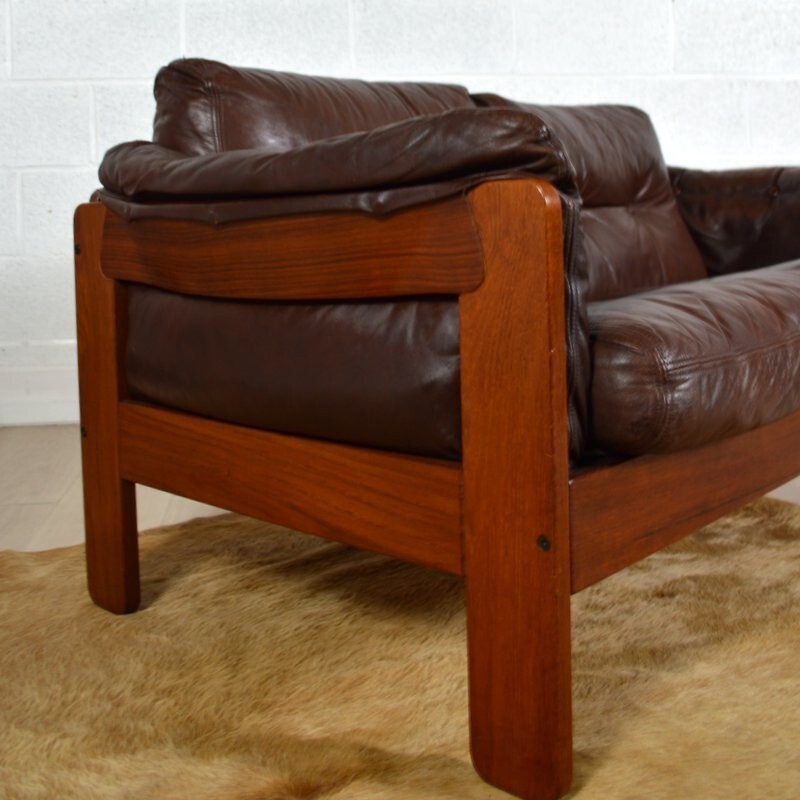 Danish two seater brown leather sofa - 1980s