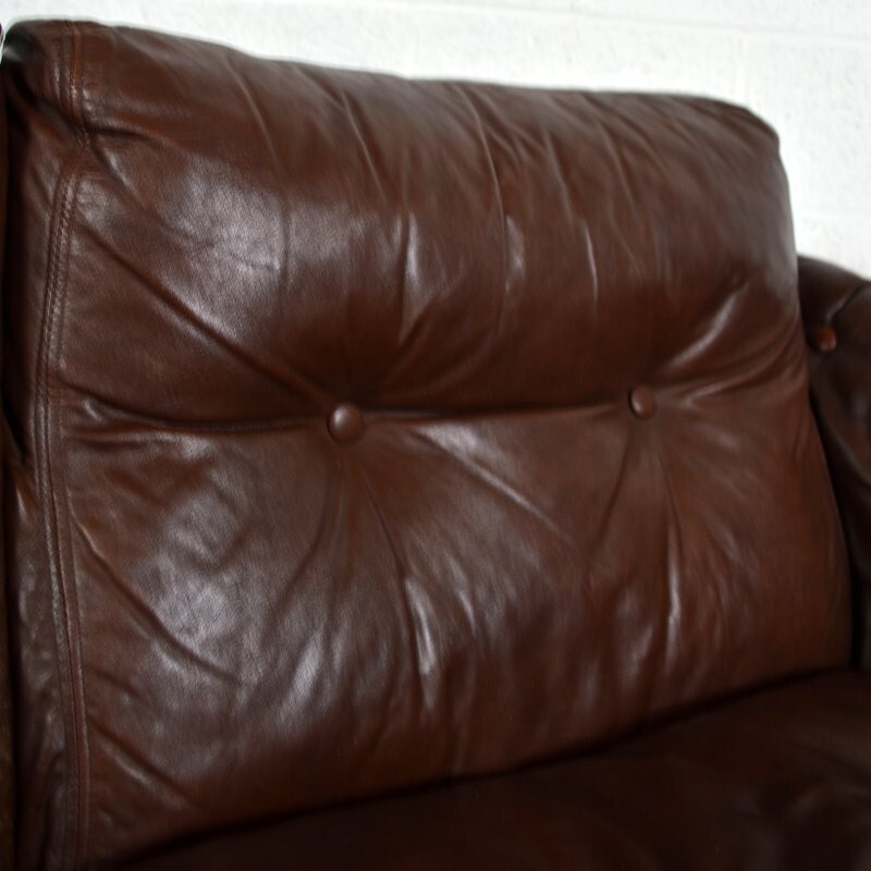 Danish two seater brown leather sofa - 1980s