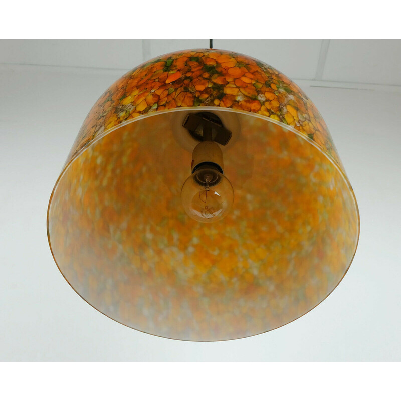 Lampada a sospensione vintage in vetro arancione e verde di Peill e Putzler, 1970