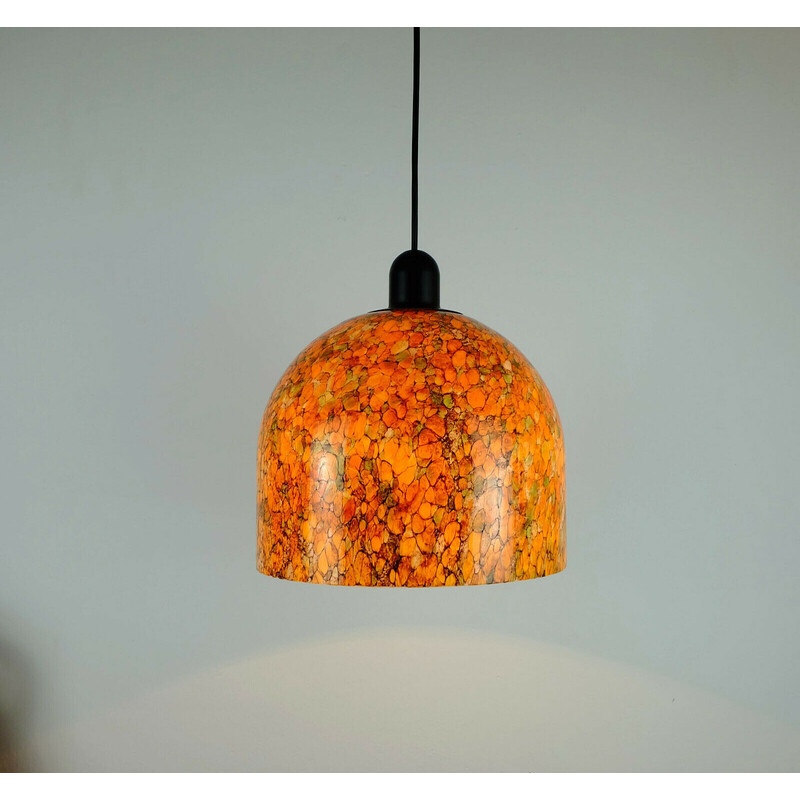 Mid century pendant lamp in orange and green glass by Peill and Putzler, 1970s