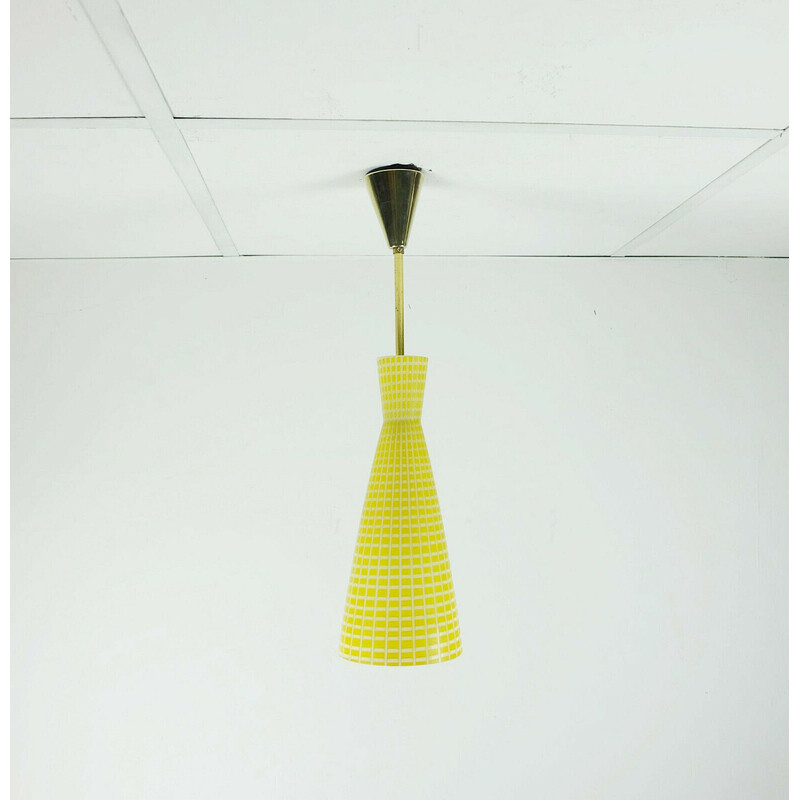 Mid century yellow and white glass pendant lamp by Peill and Putzler, 1950s