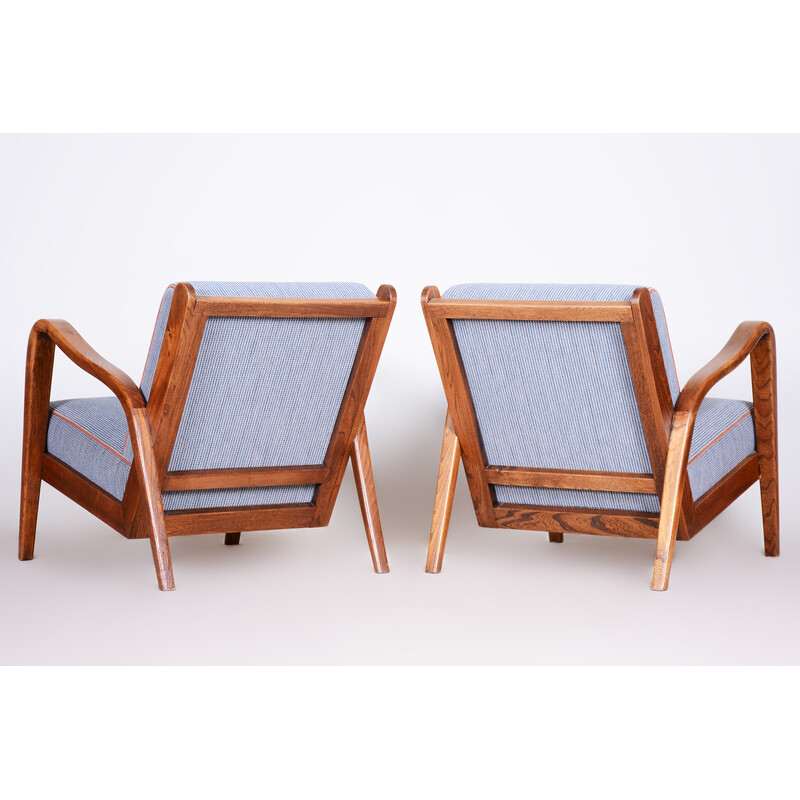 Pair of mid century ashwood armchairs with upholstery by Jan Vanek, Czechia 1940s