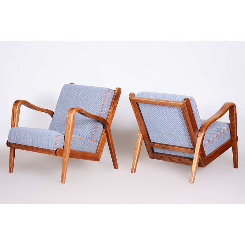 Pair of mid century ashwood armchairs with upholstery by Jan Vanek, Czechia 1940s