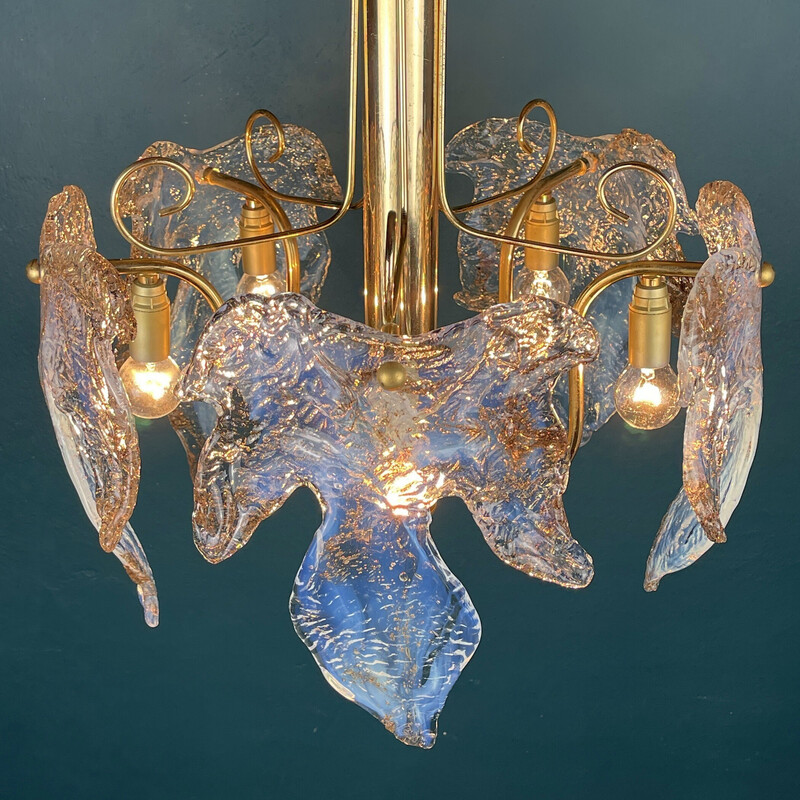 Vintage Murano ice glass chandelier, Italy 1970s