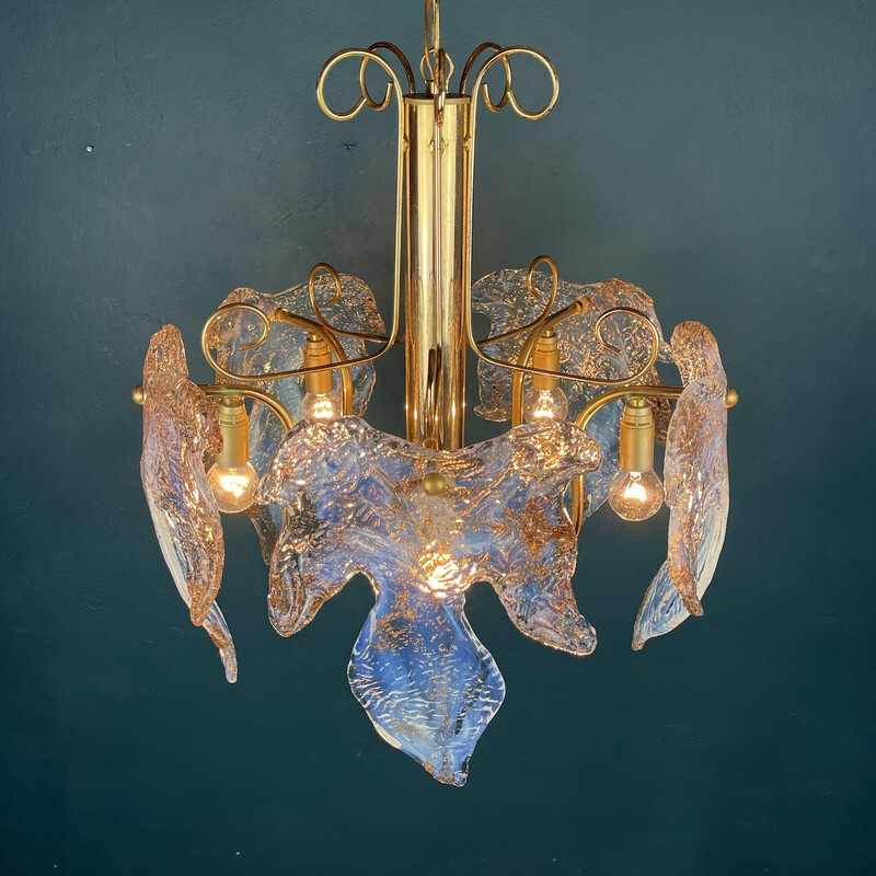 Vintage Murano ice glass chandelier, Italy 1970s