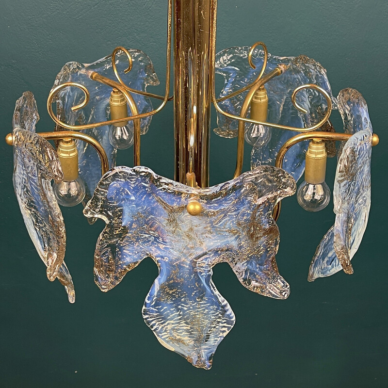 Vintage Murano ice glass chandelier, Italy 1970s