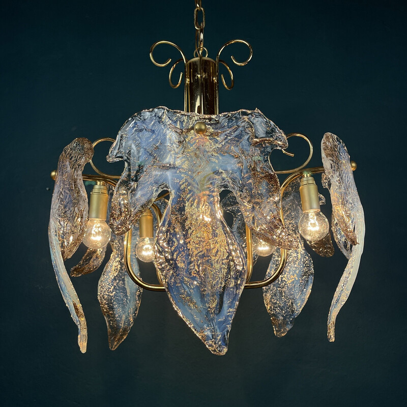 Vintage Murano ice glass chandelier, Italy 1970s