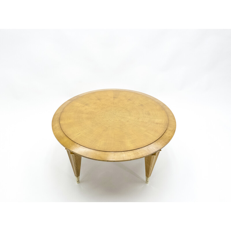 Vintage coffee table in flamed ashwood and brass by André Arbus, 1940