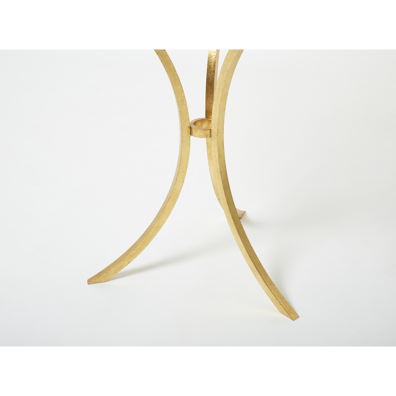 Vintage gilded iron and glass pedestal table by Roger Thibier, 1960