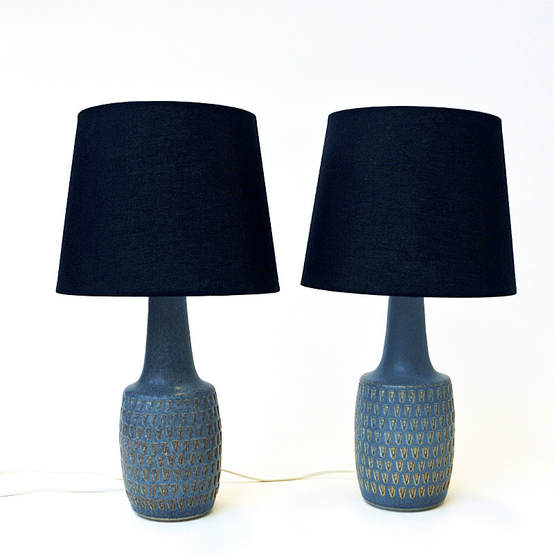 Pair of vintage Danish blue stoneware table lamps by Einar Johansen for Søholm Keramik, 1970s