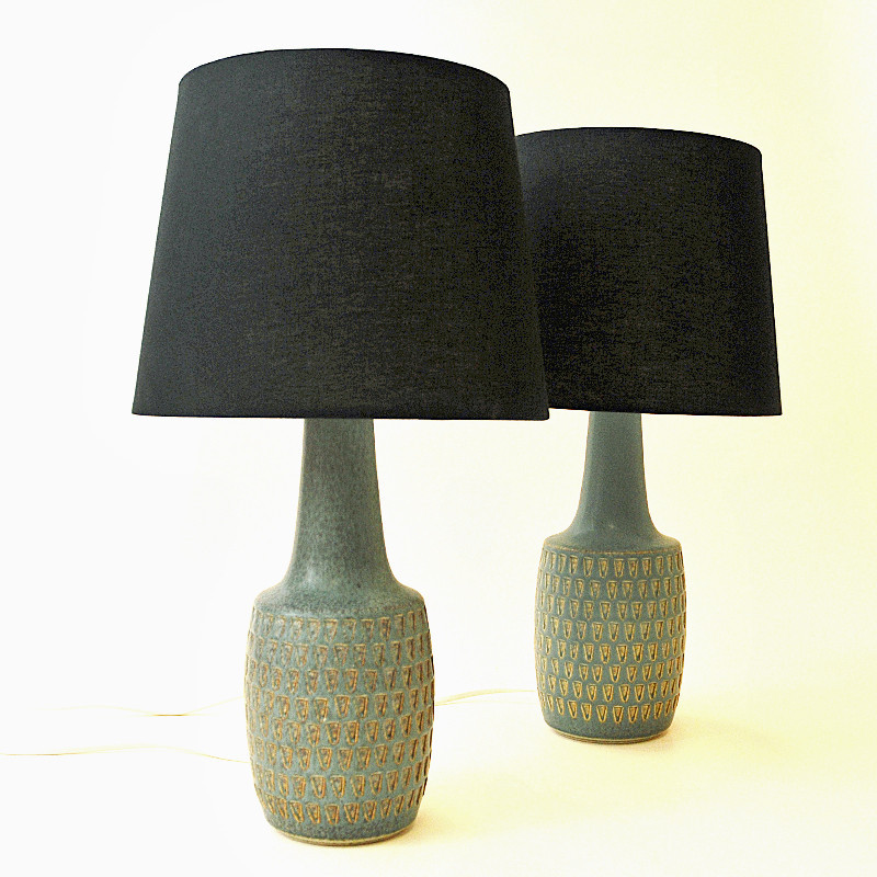 Pair of vintage Danish blue stoneware table lamps by Einar Johansen for Søholm Keramik, 1970s