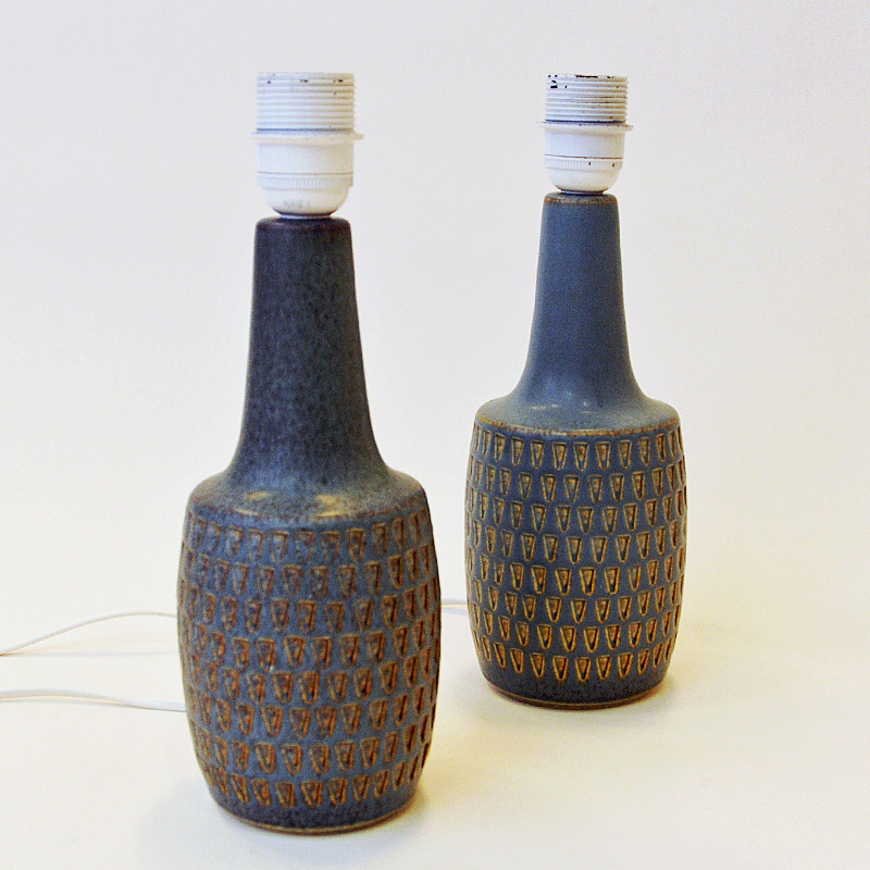 Ein Paar dänische Vintage-Tischlampen aus blauem Sandstein von Einar Johansen für Søholm Keramik, 1970