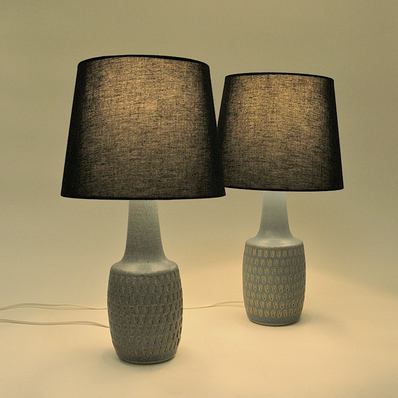 Pair of vintage Danish blue stoneware table lamps by Einar Johansen for Søholm Keramik, 1970s