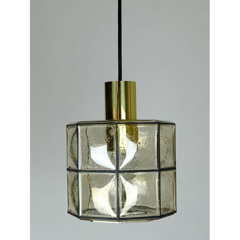 Vintage pendant lamp with octagonal glass shade by Glashuette Limburg, West-Germany 1960s