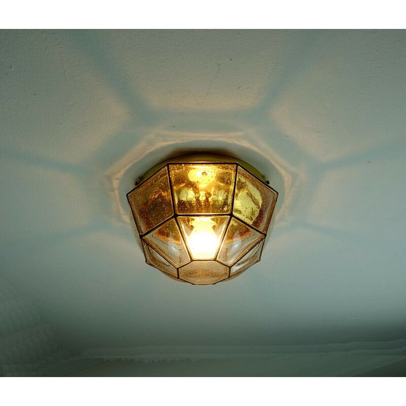 Vintage ceiling lamp in bubble glass shade and brass by Glashuette Limburg, West-Germany 1960-1970s