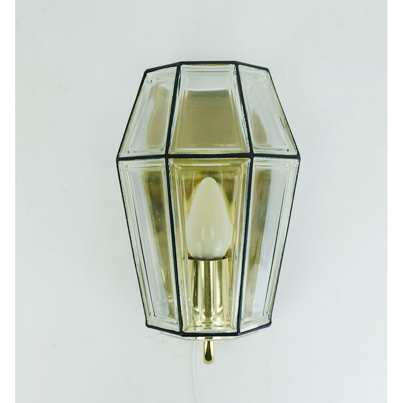 Lampada da parete vintage in vetro e ottone di Glashuette Limburg, Germania Ovest 1960-1970