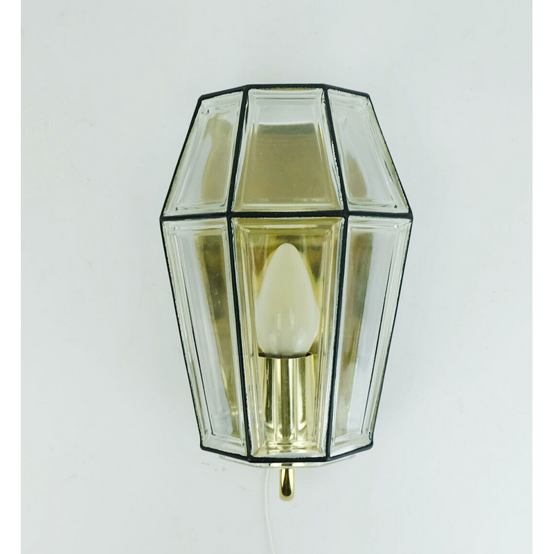 Vintage glass and brass wall lamp by Glashuette Limburg, Western Germany 1960-1970