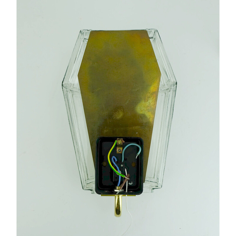 Vintage glass and brass wall lamp by Glashuette Limburg, Western Germany 1960-1970