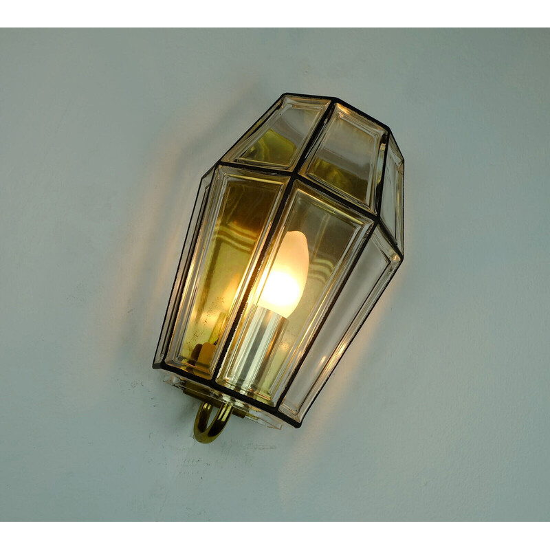 Vintage wandlamp van glas en messing door Glashuette Limburg, West-Duitsland 1960-1970