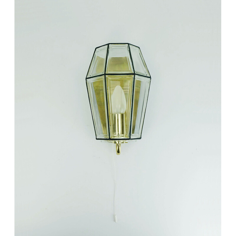 Vintage wandlamp van glas en messing door Glashuette Limburg, West-Duitsland 1960-1970