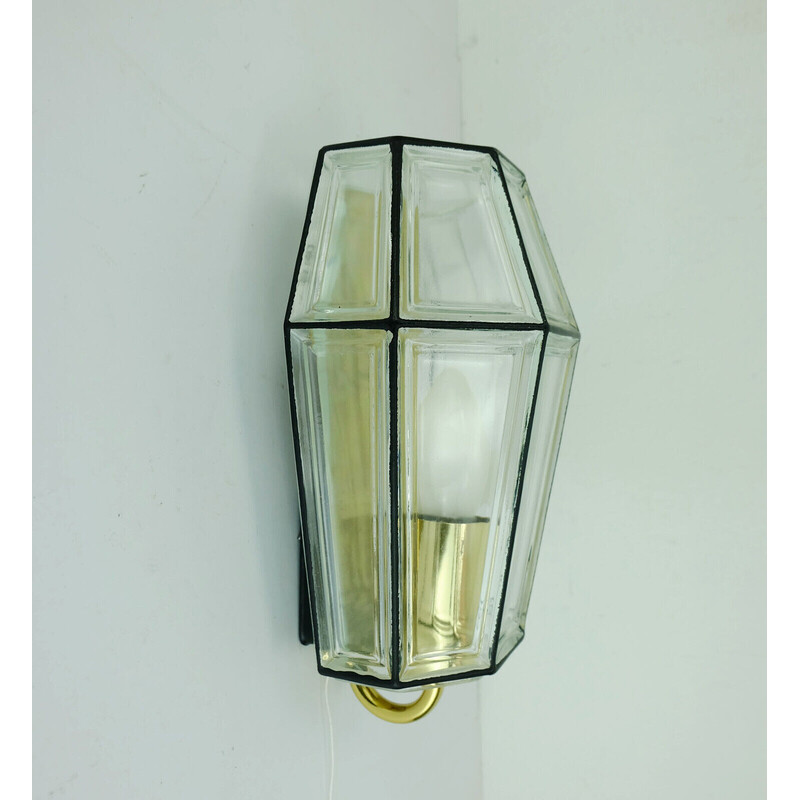 Lampada da parete vintage in vetro e ottone di Glashuette Limburg, Germania Ovest 1960-1970