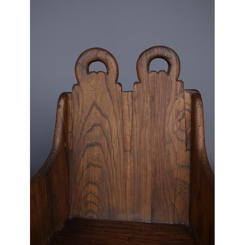 Pair of Scandinavian vintage elm wood childrens' rocking chairs