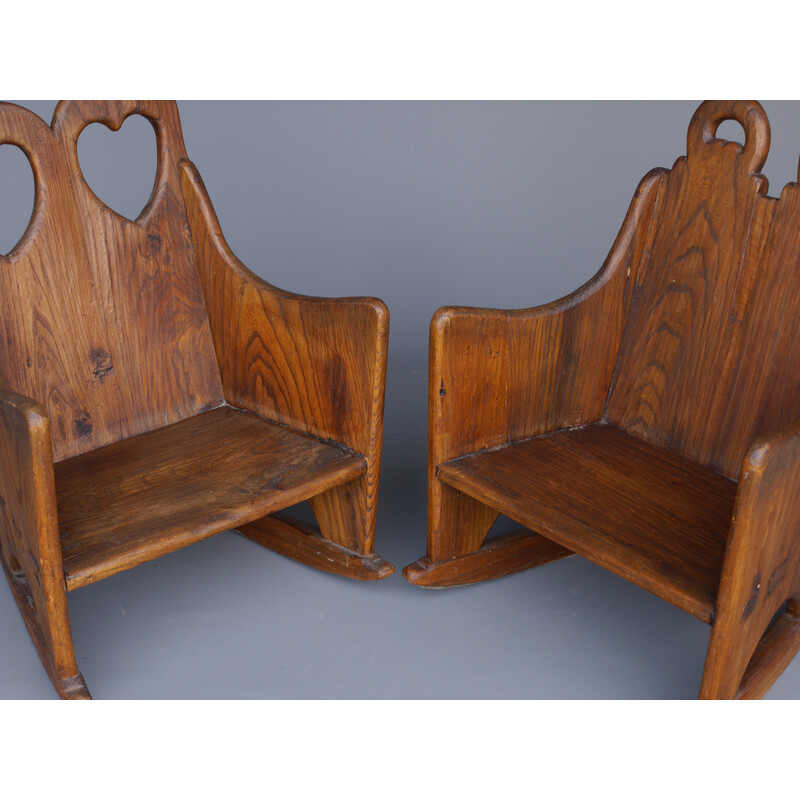 Paire de fauteuils à bascule pour enfants scandinaves vintage en bois d'orme